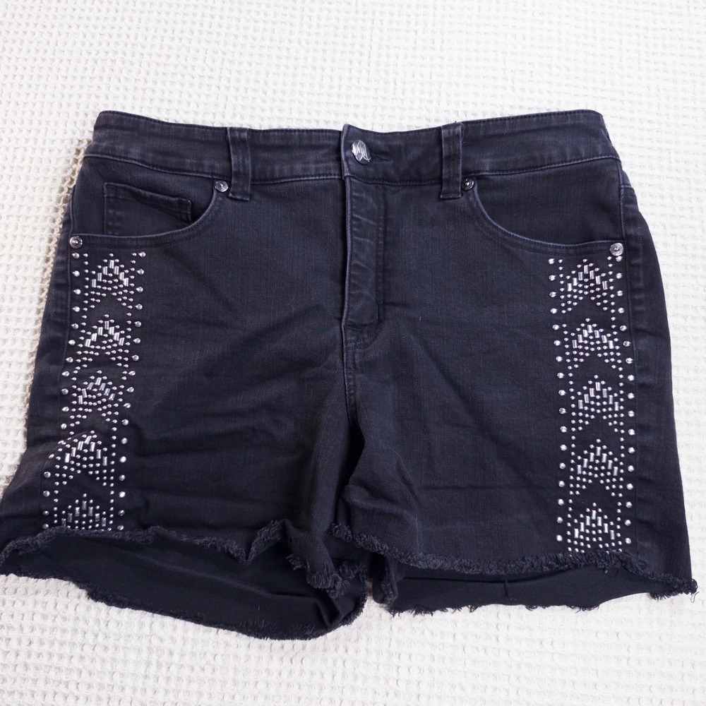Melissa McCarthy Seven7 Black Studded Raw Hem Denim Shorts Womens 16W 0358